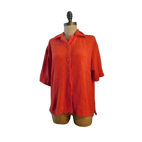 Gianni Bini Size XS Red Oversized Terrycloth Button Down Shirt NWT $69 - Picture 1 of 2